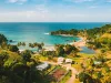Beautiful tropical Barbados island. View of golden beach