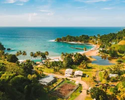 Beautiful tropical Barbados island. View of golden beach