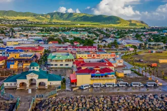 Colorful Town and Green Hills