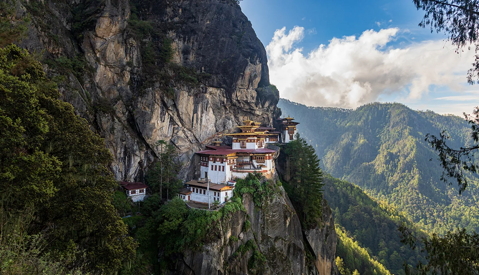 Scenic view of the sacred Paro Taktsang monastery (Tiger’s Nest)