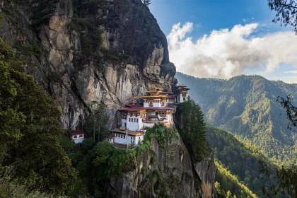 Scenic view of the sacred Paro Taktsang monastery (Tiger’s Nest)