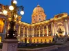 The Buda Castle in Budapest with a streetlight