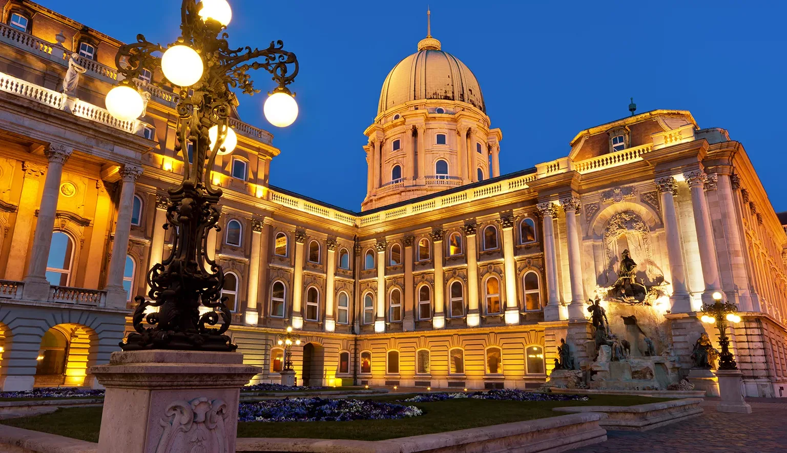 The Buda Castle in Budapest with a streetlight