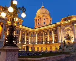The Buda Castle in Budapest with a streetlight