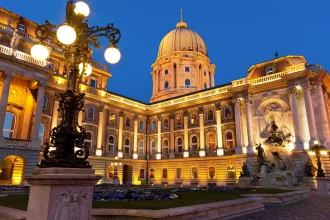 The Buda Castle in Budapest with a streetlight