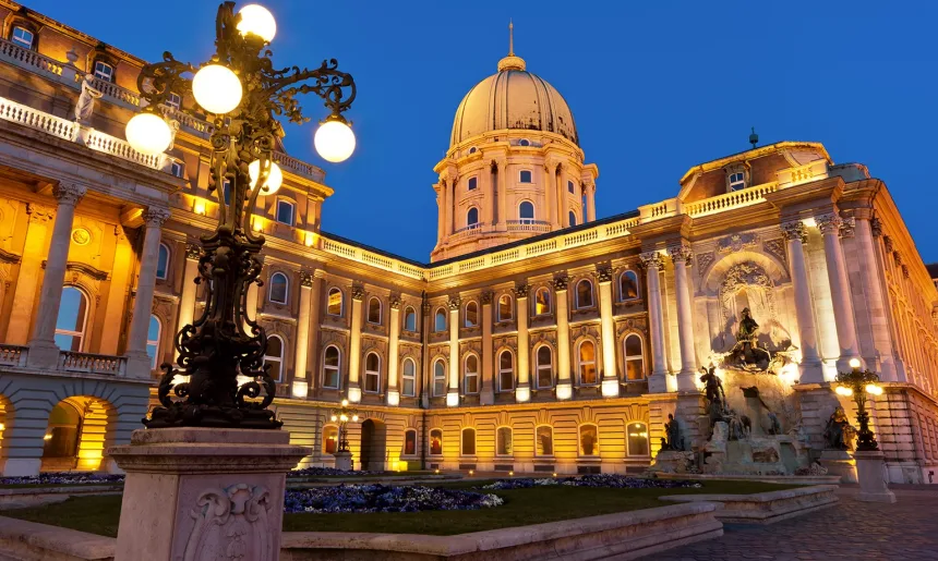 The Buda Castle in Budapest with a streetlight