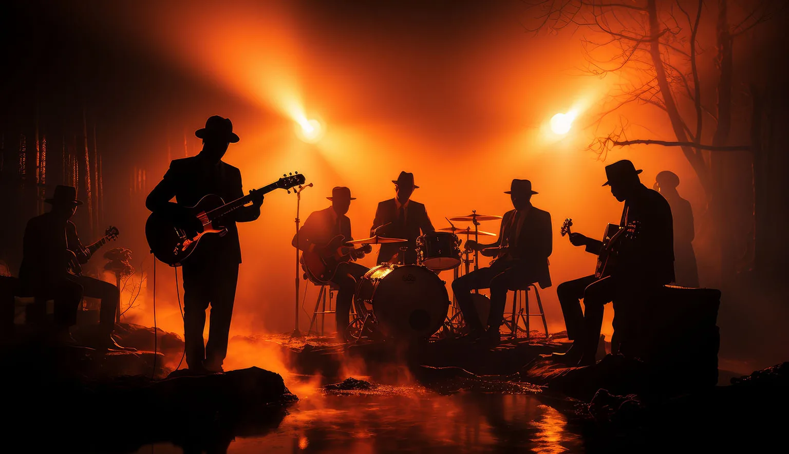 jazz band playing in a nightclub in summertime
