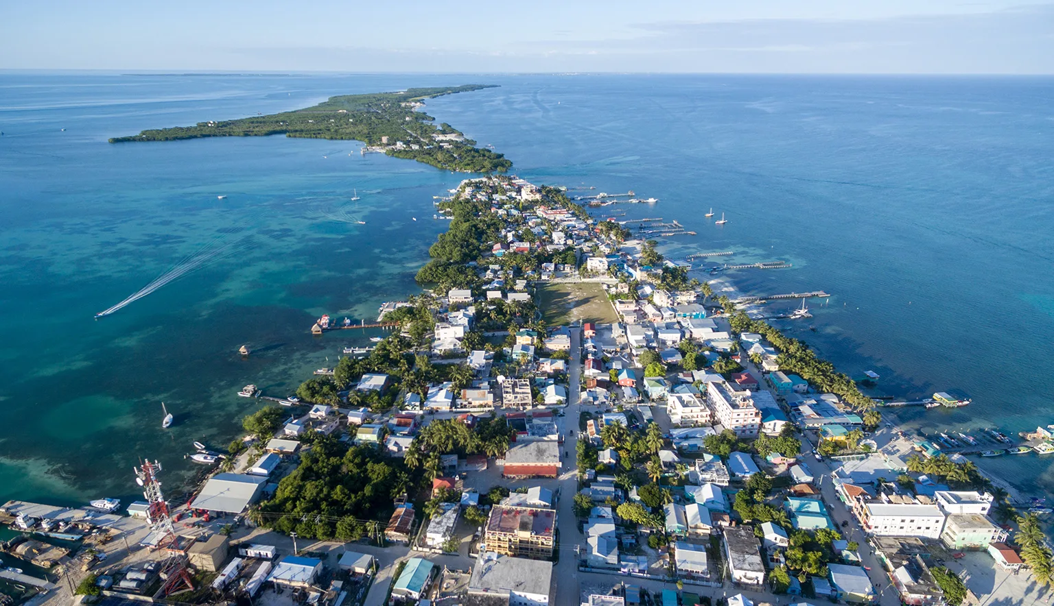 Caye Caulker Island in Caribbean Sea. Belize. Caribbean sea in background.