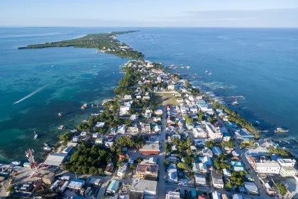 Caye Caulker Island in Caribbean Sea. Belize. Caribbean sea in background.