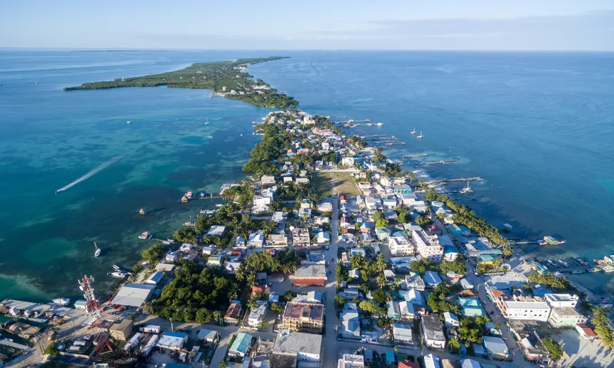 Caye Caulker Island in Caribbean Sea. Belize. Caribbean sea in background.