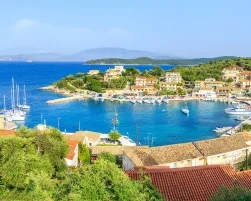 Panorama of Kassiopi town in Corfu, Greece