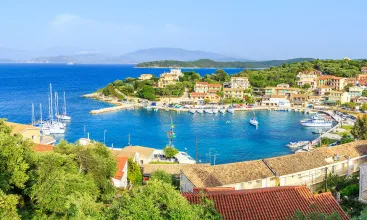Panorama of Kassiopi town in Corfu, Greece