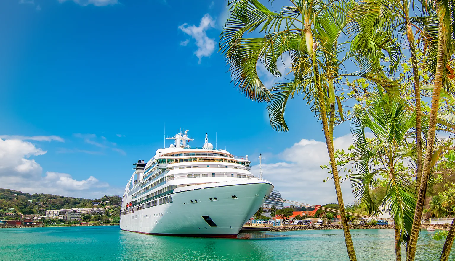 Cruise ship docked in Castries, Saint Lucia, Caribbean Islands.
