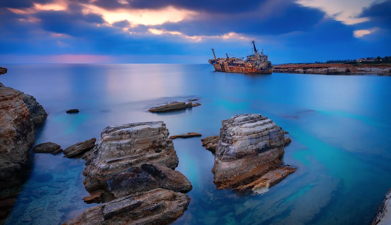 Beautiful sunset shot of Edro III shipwreck near Coral Bay