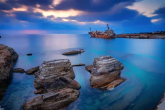 Beautiful sunset shot of Edro III shipwreck near Coral Bay