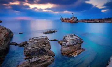Beautiful sunset shot of Edro III shipwreck near Coral Bay