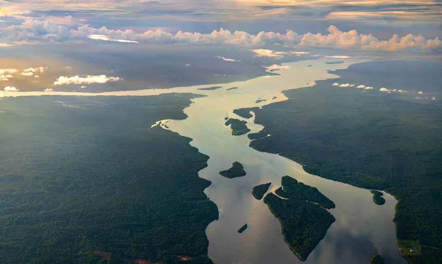 Essequibo River in the Amazon rainforest of Guyana