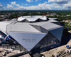 Amazing aerial drone photo of Mercedes-Benz Stadium in Atlanta,