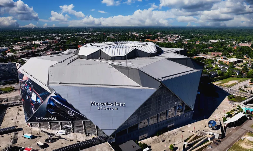 Amazing aerial drone photo of Mercedes-Benz Stadium in Atlanta,