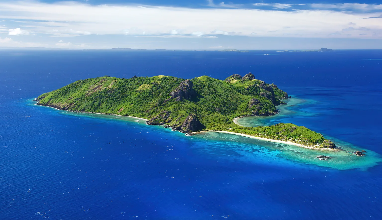 Aerial view of Kuata Island, Yasawas, Fiji