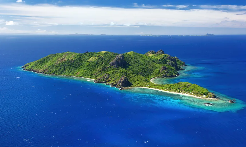 Aerial view of Kuata Island, Yasawas, Fiji
