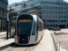LUXEMBOURG - Arrival of Luxtram T1 Tram at a Stop