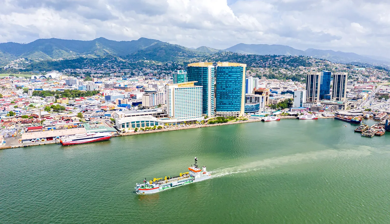 Aerial view of city of Port of Spain, Trinidad