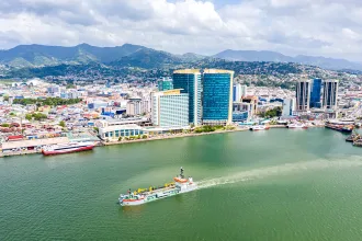 Aerial view of city of Port of Spain, Trinidad