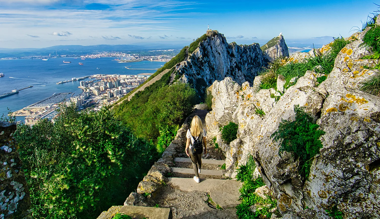 Girl hiking on mountain path in Gibraltar