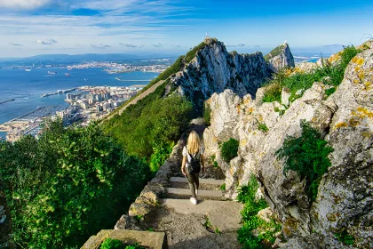 Girl hiking on mountain path in Gibraltar