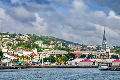 Bridge against the beautiful cityscape of Georgetown in Guyana