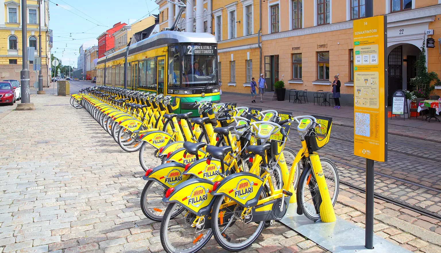 Tram and rental bicycle parking lot in Helsinki