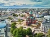 Scenic aerial view of Uspenski Cathedral in Helsinki