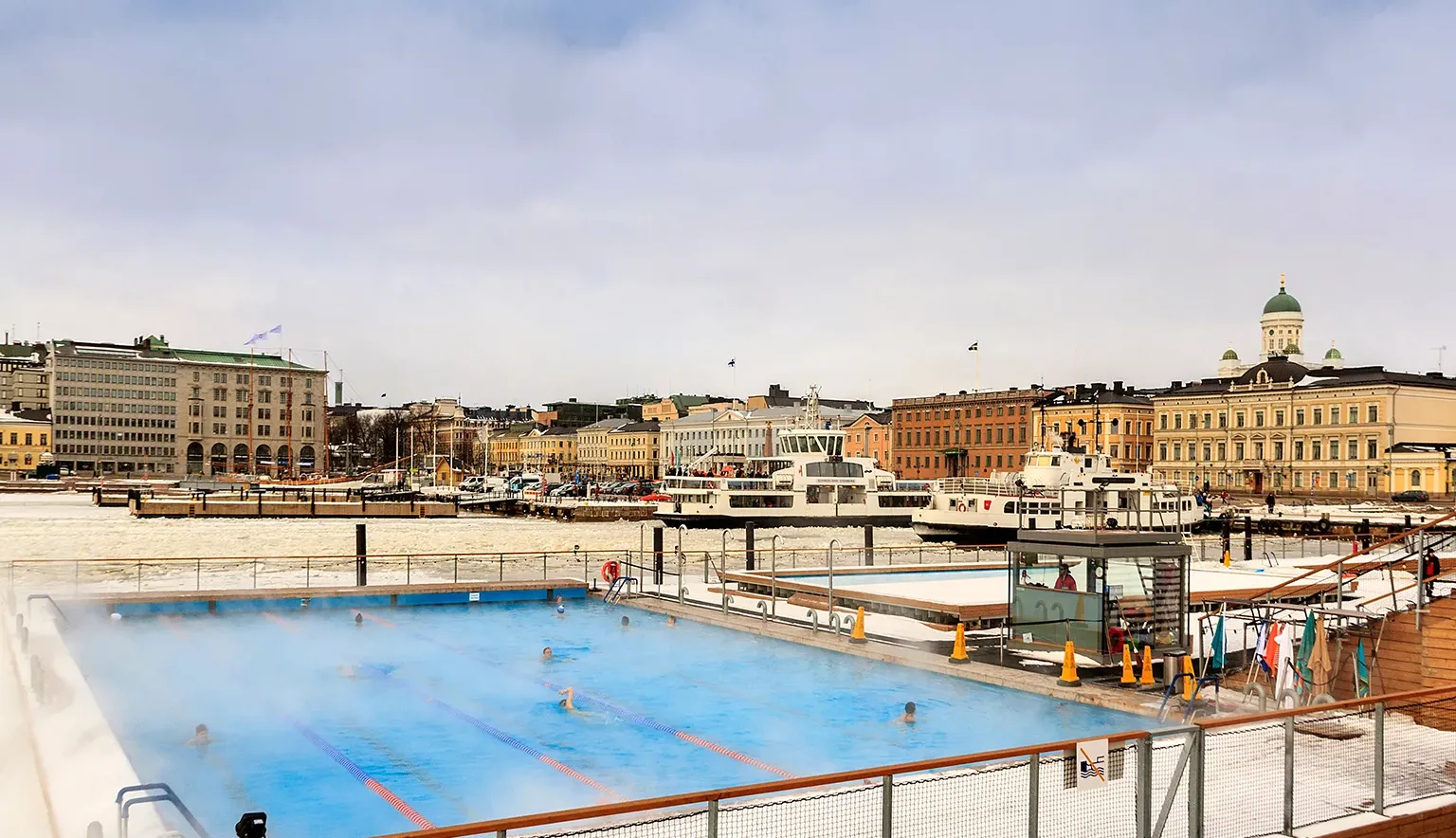 Helsinki, Finland - February 2018: People in Allas Sea Pool Hels