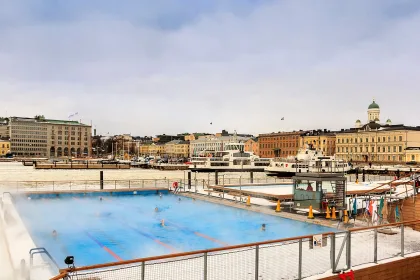Helsinki, Finland - February 2018: People in Allas Sea Pool Hels