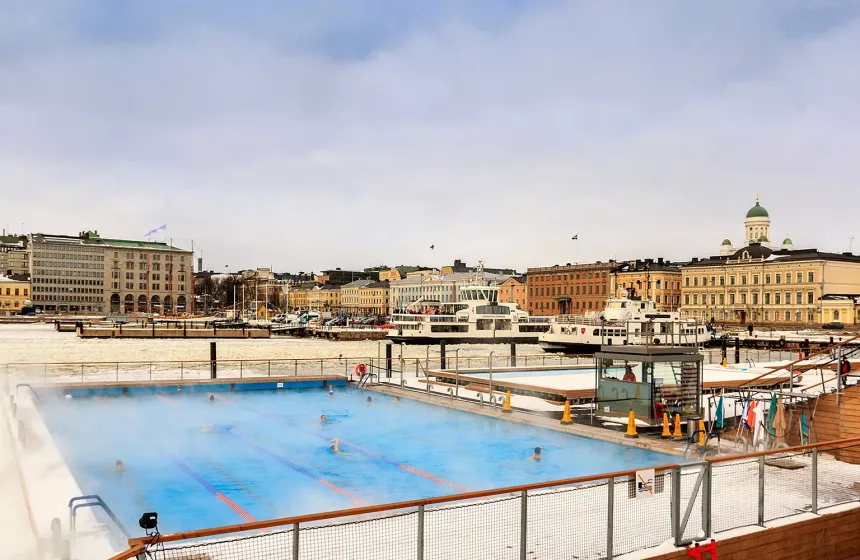 Helsinki, Finland - February 2018: People in Allas Sea Pool Hels