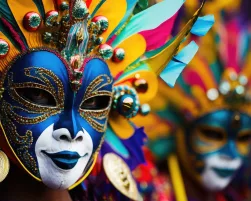 Masskara Festival revelers in Bacolod City, Philippines, wear brightly colored masks and costume