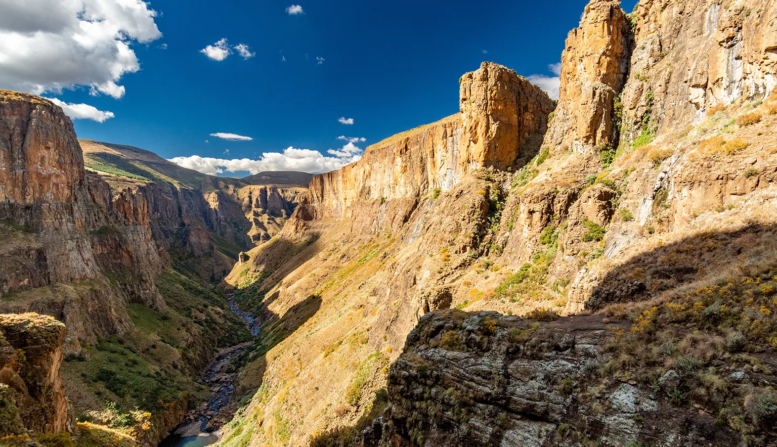 Travel to Lesotho. A view of the Maletsunyane River Canyon