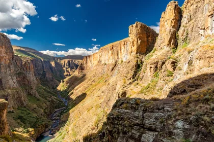 Travel to Lesotho. A view of the Maletsunyane River Canyon