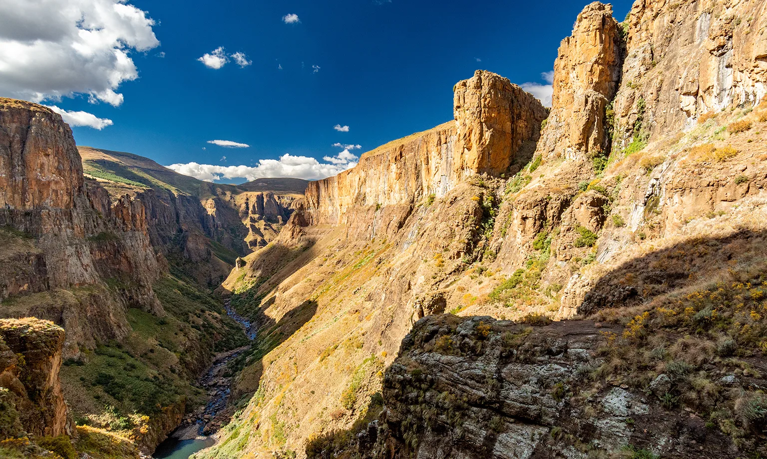 Travel to Lesotho. A view of the Maletsunyane River Canyon