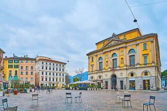 Panorama of Piazza della Riforma with Palazzo Civico, Lugano, Switzerland