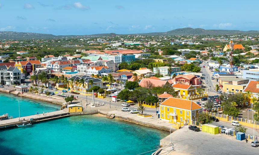 Kralendijk, capital city and harbor of Bonaire Island, Caribbean