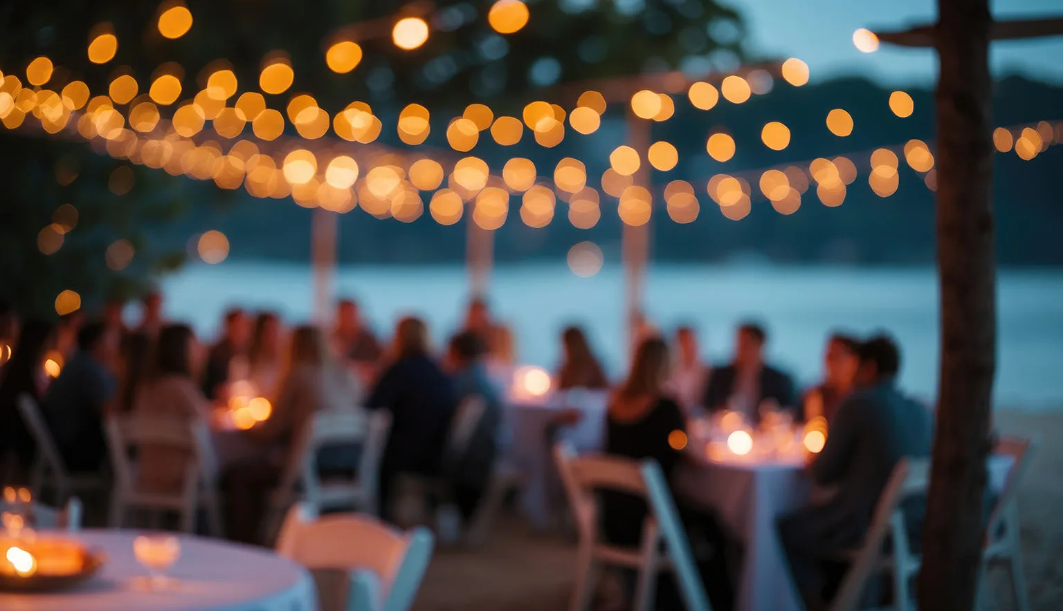 Abstract view of beach at night with blurred lights