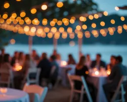 Abstract view of beach at night with blurred lights