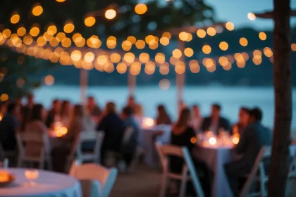 Abstract view of beach at night with blurred lights