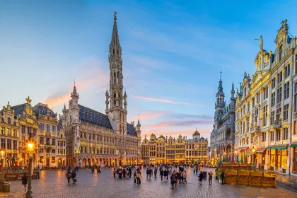 Grand Place in old town Brussels, Belgium city skyline
