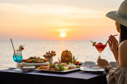 have romantic dinner at sunset time
