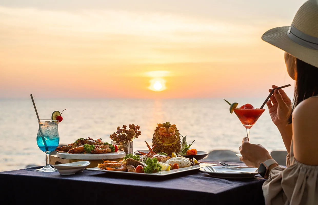 have romantic dinner at sunset time