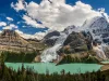 Panoramatic view of Berg Lake with glaciers in Mt. Robson provincial park of British Colombia, Canada