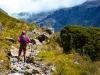 hiker girl enjoys a scenic path in southern alps - otira valley